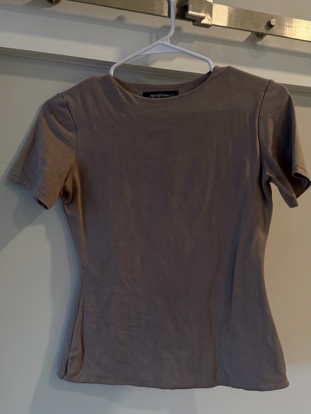 MyOutfitOnline Taupe Brown Fitted Short Sleeve Top L